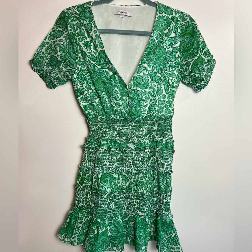 Olivaceous Green Floral Mini Dress